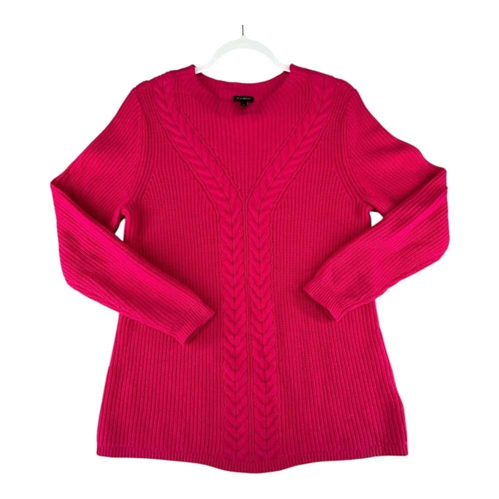 Talbots‎ Lambswool Blend Pink Chunky Cable Knit Sweater Womens Large Fisherman